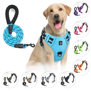 Dog Harness and Leash Combo, Reflective Adjustable Soft Padded Pet Harness