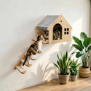 1pc Wall Mounted Cat Condo Villa Wooden