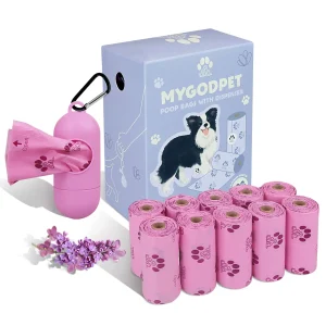 Poop Bags Rolls with Dispenser 150 Count Biodegradable Bags for Dog and Cat Lavender Scented