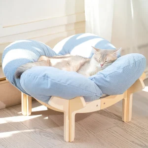 Raised Wooden Cat Bed or small dog with a Soft Cushion;